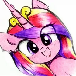 Size: 1597x1597 | Tagged: safe, artist:liaaqila, derpibooru import, princess cadance, alicorn, pony, /mlp/, cute, cutedance, hi anon, image, jpeg, looking at you, meme, simple background, smiling, solo, traditional art, white background