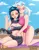 Size: 2480x3200 | Tagged: suggestive, alternate version, artist:focusb, derpibooru import, indigo zap, sugarcoat, equestria girls, breast grab, breasts, busty indigo zap, busty sugarcoat, cleavage, clothes, female, grope, hand in swimsuit, human coloration, image, jpeg, lesbian, looking at you, open mouth, shipping, sugarzap, swimsuit