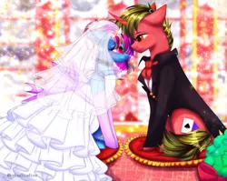 Size: 4000x3179 | Tagged: safe, artist:krissstudios, derpibooru import, oc, unofficial characters only, pony, clothes, dress, female, image, male, mare, png, stallion, suit, wedding dress