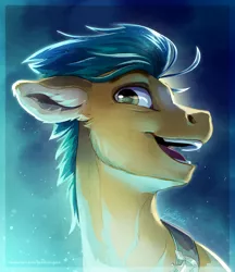 Size: 2592x3000 | Tagged: safe, artist:gaelledragons, derpibooru import, hitch trailblazer, earth pony, pony, blue background, bust, g5, gradient background, image, male, open mouth, png, portrait, simple background, solo