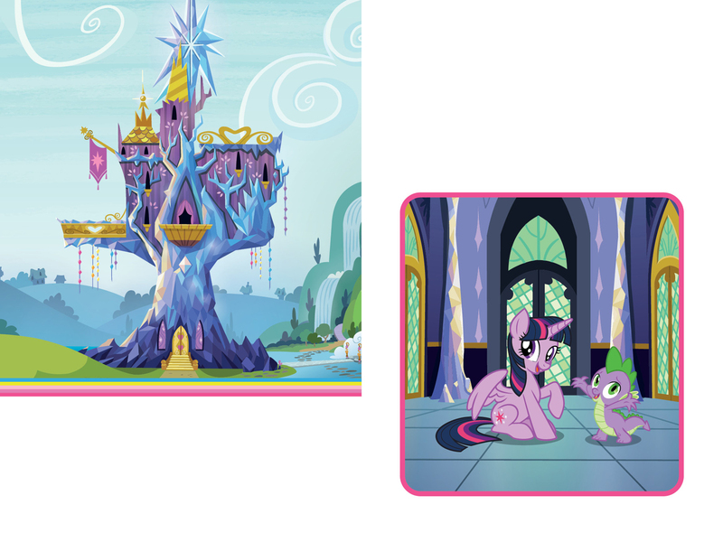 Size: 1600x1200 | Tagged: safe, derpibooru import, official, spike, twilight sparkle, twilight sparkle (alicorn), alicorn, dragon, pony, book, female, g4, image, jpeg, male, mare, twilight's castle, welcome to ponyville (book)