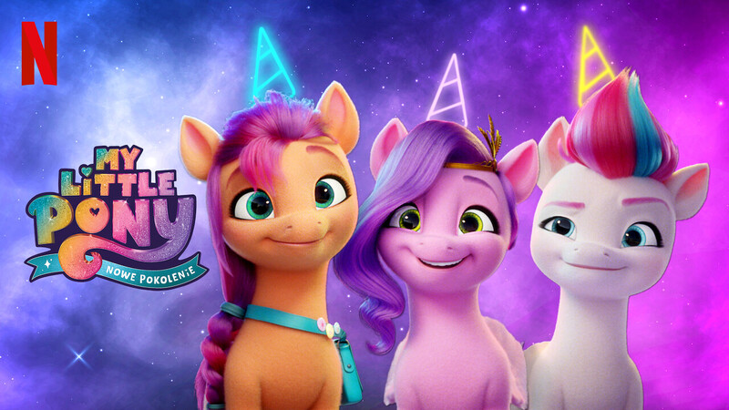 Size: 1280x720 | Tagged: safe, derpibooru import, official, pipp petals, sunny starscout, zipp storm, earth pony, pegasus, pony, g5, my little pony: a new generation, abstract background, adorapipp, adorazipp, badge, bag, cute, fake horn, female, horn, image, jpeg, mare, my little pony: a new generation logo, netflix, netflix logo, polish, satchel, sunnybetes, trio, unicorn horn