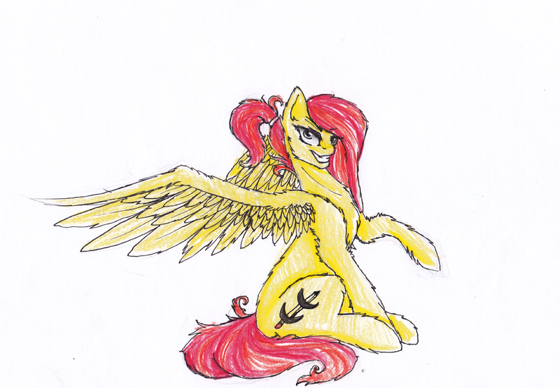 Size: 1250x865 | Tagged: safe, artist:penrosa, derpibooru import, oc, unofficial characters only, pegasus, pony, grin, image, pegasus oc, png, raised hoof, smiling, solo, traditional art, wings