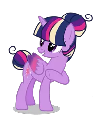 Size: 2304x2824 | Tagged: safe, artist:aonairfaol, derpibooru import, twilight sparkle, twilight sparkle (alicorn), alicorn, pony, alternate design, base used, eyelashes, female, hair bun, horn, image, looking back, mare, png, raised hoof, simple background, smiling, solo, transparent background, underhoof, wings