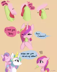 Size: 1000x1250 | Tagged: suggestive, artist:foxyara, derpibooru import, princess cadance, princess celestia, princess flurry heart, alicorn, pony, aunt and niece, butt, caught, comic, dialogue, eating, exclamation point, eye clipping through hair, eyes closed, female, food, ice cream, image, implied shining armor, implied shiningcadance, implied shipping, implied straight, jpeg, licking, mother and child, mother and daughter, one eye closed, plot, popsicle, suggestive eating, tongue out