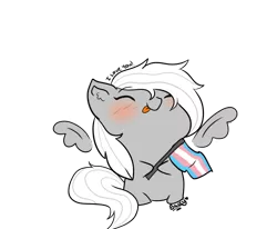 Size: 568x469 | Tagged: safe, artist:succy, derpibooru import, oc, oc:silver, oc:silver edge, unofficial characters only, pegasus, pony, :p, ^^, blushing, cute, ear fluff, eyebrows, eyebrows visible through hair, eyes closed, floating wings, hoof hold, image, pegasus oc, png, pride flag, simple background, solo, spread wings, tongue out, transparent background, wings