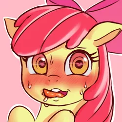 Size: 1500x1500 | Tagged: suggestive, artist:crade, ponybooru import, apple bloom, earth pony, pony, ahegao, blushing, bust, female, filly, foal, foalcon, image, looking at you, open mouth, png, portrait, simple background, solo, tongue out, underage, wingding eyes