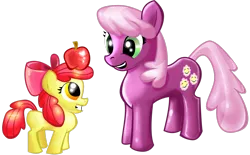 Size: 3107x1929 | Tagged: safe, artist:shadow-rhapsody, derpibooru import, apple bloom, cheerilee, earth pony, pony, apple, female, filly, food, image, mare, png, simple background, transparent background