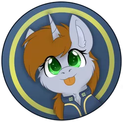 Size: 1210x1200 | Tagged: safe, artist:rokosmith26, derpibooru import, oc, oc:littlepip, unofficial characters only, pony, unicorn, fallout equestria, :p, bust, cheek fluff, clothes, commission, cute, ear fluff, eye clipping through hair, female, horn, image, mare, neck fluff, png, simple background, solo, tongue out, unicorn oc, ych example, your character here