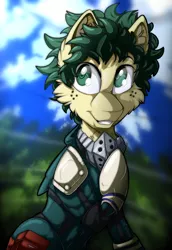 Size: 2270x3300 | Tagged: safe, artist:mychelle, derpibooru import, ponified, earth pony, pony, anime, cheek fluff, ear fluff, grin, image, izuku midoriya, my hero academia, png, smiling, solo