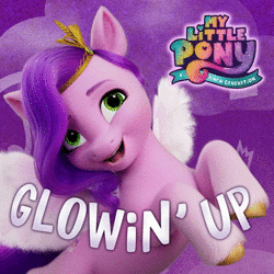 Size: 2304x2304 | Tagged: safe, derpibooru import, official, pipp petals, pegasus, pony, glowin' up, my little pony: a new generation, album cover, animated, female, g5, high res, image, mare, music, my little pony: a new generation logo, single cover, solo, song, sound, webm