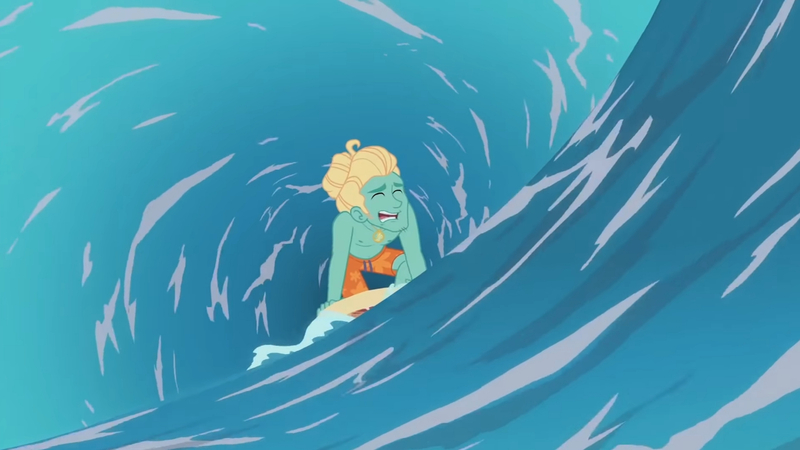 Size: 3410x1920 | Tagged: safe, derpibooru import, screencap, zephyr breeze, blue crushed, equestria girls, equestria girls series, barefoot, eyes closed, feet, high res, image, jpeg, male, open mouth, solo, surfboard, surfing