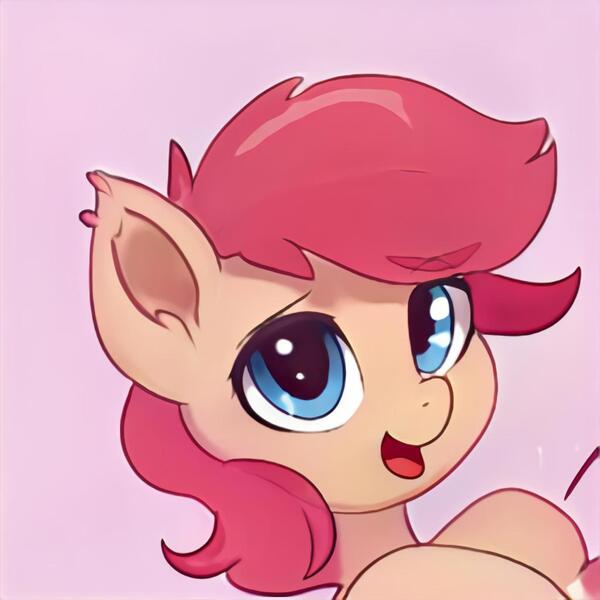 Size: 1024x1024 | Tagged: safe, artist:thisponydoesnotexist, derpibooru import, machine learning generated, pony, image, jpeg, neural network, open mouth, pink background, simple background