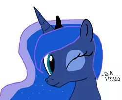 Size: 926x756 | Tagged: safe, derpibooru import, princess luna, alicorn, 1000 hours in ms paint, cute, female, females only, image, one eye closed, png, solo, solo female, wink