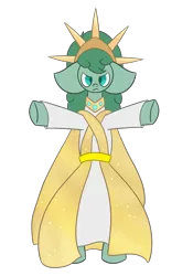 Size: 1399x1999 | Tagged: safe, artist:derpy_the_duck, derpibooru import, oc, oc:the mother, earth pony, arms in the air, bipedal, cape, clothes, crown, goddess, image, jewelry, png, regalia, solo