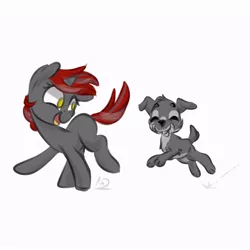 Size: 900x900 | Tagged: safe, artist:jen-neigh, derpibooru import, oc, oc:wick, oc:willow wisp, unofficial characters only, pony, unicorn, fallout equestria: of shadows, female, filly, freckles, image, jpeg, playing, puppy