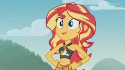 Size: 3410x1920 | Tagged: safe, derpibooru import, screencap, sunset shimmer, equestria girls, equestria girls series, unsolved selfie mysteries, belly button, cute, female, geode of empathy, high res, image, jewelry, jpeg, magical geodes, necklace, open mouth, shimmerbetes, solo