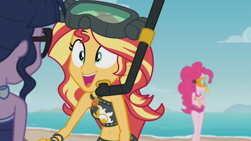 Size: 3410x1920 | Tagged: safe, derpibooru import, screencap, pinkie pie, sci-twi, sunset shimmer, twilight sparkle, equestria girls, equestria girls series, unsolved selfie mysteries, beach, beach shorts swimsuit, belly button, clothes, female, geode of empathy, glasses, goggles, high res, image, jewelry, jpeg, magical geodes, necklace, one-piece swimsuit, open mouth, ponytail, sunset shimmer's beach shorts swimsuit, swimsuit