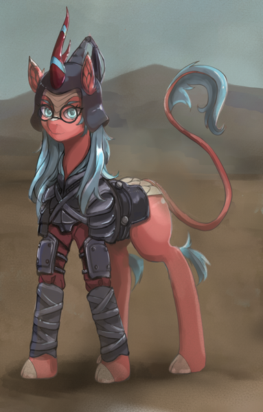 Size: 1800x2819 | Tagged: safe, artist:梅霍伊夫, derpibooru import, oc, unofficial characters only, kirin, equestria at war mod, armor, female, glasses, helmet, image, png