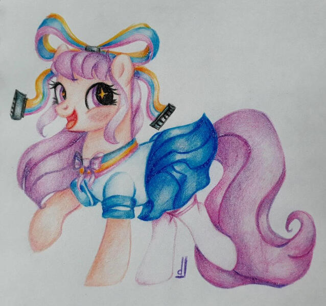 Size: 1012x952 | Tagged: safe, artist:skior, derpibooru import, ponified, pony, clothes, giffany, gravity falls, image, jpeg, solo, traditional art