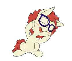 Size: 1000x861 | Tagged: safe, artist:happy harvey, derpibooru import, twist, earth pony, pony, blushing, drawn on phone, eyes closed, female, filly, glasses, happy, image, open mouth, png, rubbing cheeks, simple background, sitting, smiling, transparent background