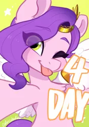 Size: 1260x1796 | Tagged: safe, artist:colorfulcolor233, derpibooru import, pipp petals, :p, adorapipp, chest fluff, countdown, cute, eye clipping through hair, g5, image, jpeg, one eye closed, selfie, tongue out