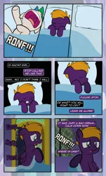 Size: 1920x3169 | Tagged: safe, artist:alexdti, derpibooru import, oc, oc:marco, oc:purple creativity, unofficial characters only, pegasus, pony, unicorn, comic:quest for friendship, bed, eyes closed, female, glasses, image, jpeg, male, nightmare, nose in the air, open mouth, panting, speech bubble, twilight's castle