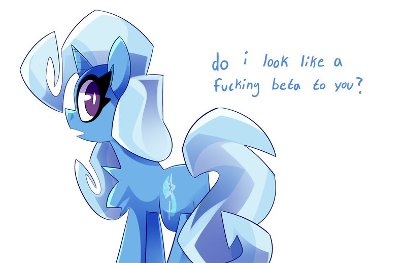 Size: 3400x2200 | Tagged: safe, artist:nekosnicker, derpibooru import, trixie, pony, unicorn, chest fluff, dialogue, image, looking at you, looking back, png, solo, vulgar
