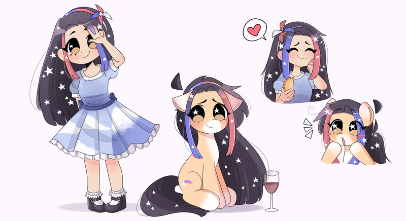 Size: 2296x1250 | Tagged: safe, artist:franshushu, derpibooru import, oc, oc:isla sun, human, pony, advertisement, chile, chilean, clothes, commission, commission info, cute, dress, eyes closed, image, jpeg, socks, stars, surprised