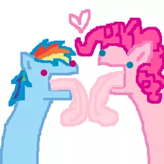 Size: 250x250 | Tagged: safe, artist:askpinkiepieandfriends, derpibooru import, pinkie pie, rainbow dash, earth pony, pegasus, pony, female, floating heart, french kiss, heart, image, kissing, lesbian, long tongue, mare, pinkiedash, png, shipping, silly, simple background, tongue out, white background