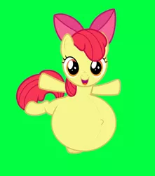 Size: 1024x1159 | Tagged: artist needed, safe, artist:preggoapplebloom, derpibooru import, edit, apple bloom, earth pony, pony, apple bloom's bow, belly, belly button, big belly, bow, female, filly, foal, green background, green screen, hair bow, image, jpeg, open mouth, open smile, orange eyes, outie belly button, pregnant, pregnant apple bloom, pregnant edit, pregnant foal, red mane, simple background, smiling, solo