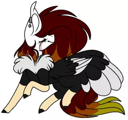 Size: 675x632 | Tagged: safe, artist:dramaostrich, derpibooru import, oc, oc:cleancut, unofficial characters only, bird, bird pone, hybrid, ostrich, pony, blood, crying, ear piercing, eyes closed, feather, female, image, piercing, png, simple background, smiling, solo, tears of blood, white background