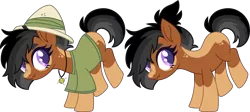 Size: 5533x2472 | Tagged: safe, artist:kurosawakuro, derpibooru import, oc, earth pony, pony, base used, clothes, female, image, mare, offspring, parent:daring do, parent:quibble pants, parents:daringpants, png, scrunchy face, shirt, simple background, solo, transparent background