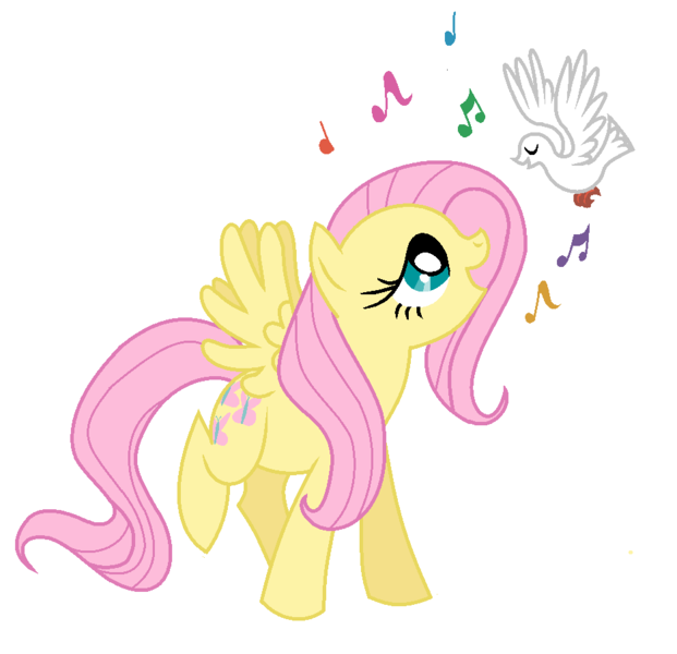 Size: 936x904 | Tagged: safe, artist:babyish and proud, artist:lauren faust, derpibooru import, fluttershy, bird, dove, image, music notes, png, trace