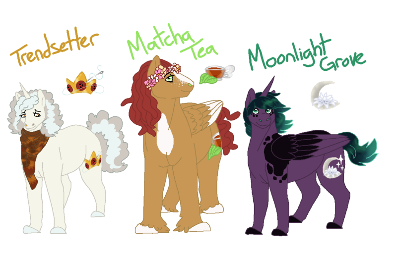 Size: 1274x830 | Tagged: safe, artist:dr4m4-qu33n, derpibooru import, oc, oc:matcha tea, oc:moonlight grove, oc:trendsetter, unofficial characters only, alicorn, pony, alicorn oc, colored wings, crown, female, horn, image, jewelry, mare, offspring, parent:apple cinnamon, parent:coco pommel, parent:princess luna, parent:svengallop, parent:tree hugger, parent:trouble shoes, parent:troubleshoes clyde, parents:cocogallop, parents:troublehugger, png, regalia, simple background, story included, transparent background, two toned wings, wings