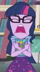 Size: 1037x1864 | Tagged: safe, derpibooru import, screencap, sci-twi, twilight sparkle, equestria girls, equestria girls series, the last day of school, cropped, eyes closed, image, jpeg, open mouth, solo