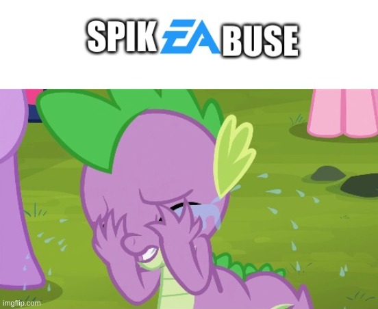 Size: 552x452 | Tagged: safe, derpibooru import, pinkie pie, spike, twilight sparkle, dragon, earth pony, pony, unicorn, it ain't easy being breezies, abuse, crying, ea games, female, funny, image, implied spikeabuse, jpeg, male, offscreen character, solo focus, spikeabuse, teary eyes, unicorn twilight
