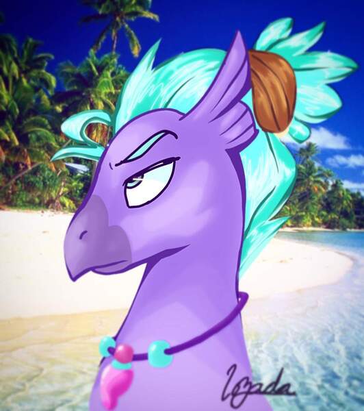 Size: 1080x1217 | Tagged: artist needed, safe, derpibooru import, seaspray, hippogriff, beach, image, jpeg