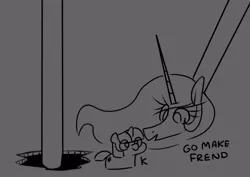 Size: 797x563 | Tagged: safe, artist:lockheart, derpibooru import, princess celestia, twilight sparkle, alicorn, pony, unicorn, friendship is magic, duo, grayscale, image, impossibly long neck, jpeg, make some friends, monochrome, necc, squatpony, twiggie