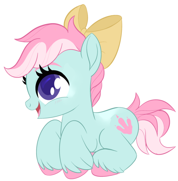 Size: 2209x2246 | Tagged: safe, artist:sorasku, derpibooru import, oc, oc:dino dig, earth pony, pony, bow, female, filly, hair bow, image, lying down, png, prone, simple background, solo, transparent background