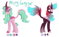 Size: 1280x807 | Tagged: safe, artist:elementbases, artist:kunzite-flare, derpibooru import, oc, oc:misty geyser, kirin, nirik, pony, unicorn, base used, female, image, interspecies offspring, kirin oc, magical lesbian spawn, mare, offspring, parent:princess celestia, parent:rain shine, parents:rainlestia, png, reference sheet, simple background, transparent background