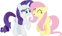 Size: 668x387 | Tagged: safe, artist:jadethepegasus, artist:selenaede, derpibooru import, fluttershy, rarity, pegasus, pony, unicorn, base used, blushing, cute, female, flarity, image, lesbian, mare, png, raised hoof, raribetes, shipping, shyabetes, simple background, smiling, transparent background