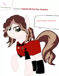 Size: 2928x3728 | Tagged: safe, artist:calebtyink, derpibooru import, oc, oc:captain becky ray shoichet, earth pony, equestria girls, image, non-existant horn, none existing horn, png, star trek, star trek: sunset shimmer