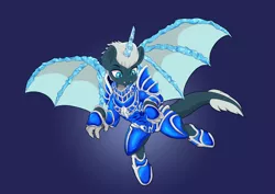 Size: 10912x7712 | Tagged: safe, artist:imposter dude, derpibooru import, oc, dragon, half-dragon, hybrid, pony, armor, commission, half-pony, ice horn, ice wings, image, male, png, simple background, solo, without helmet