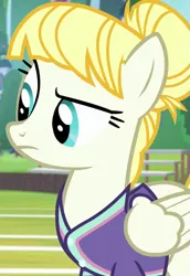 Size: 389x564 | Tagged: safe, derpibooru import, screencap, summer breeze, pegasus, pony, 2 4 6 greaaat, season 9, spoiler:s09, blue eyes, female, folded wings, friendship student, image, mare, png, solo, wings, yellow mane