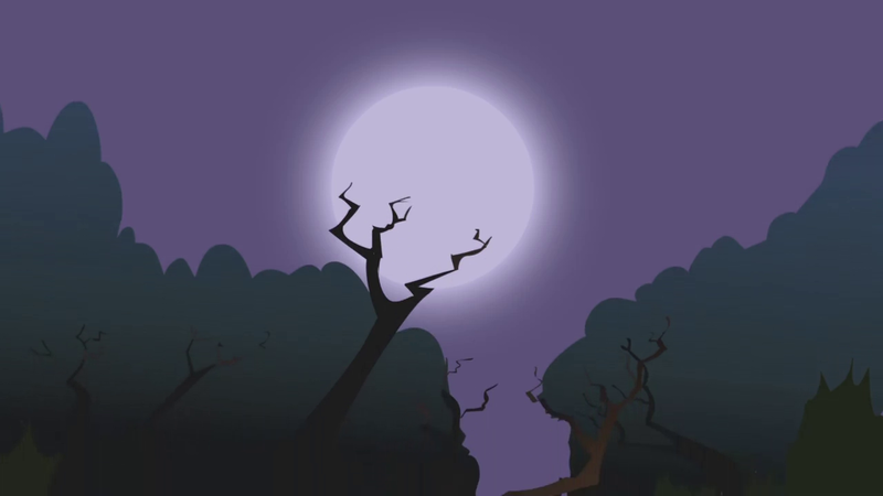 Size: 1280x720 | Tagged: safe, derpibooru import, screencap, friendship is magic, background, everfree forest, image, moon, night, no pony, png, scenic ponyville, sky, tree, tree branch