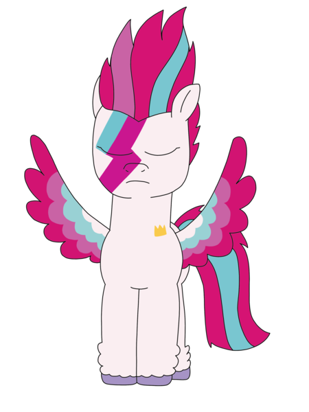 Size: 2448x3264 | Tagged: safe, artist:supahdonarudo, derpibooru import, zipp storm, pegasus, aladdin sane, colored wings, david bowie, eyes closed, face paint, front view, g5, image, png, reference, simple background, spread wings, transparent background, wings