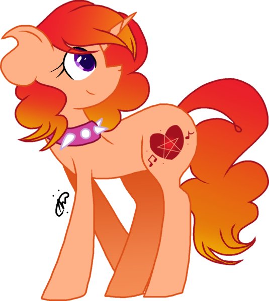 Size: 1194x1338 | Tagged: safe, artist:gallantserver, derpibooru import, oc, oc:coruscent capella, half-siren, hybrid, pony, unicorn, choker, female, image, interspecies offspring, magical lesbian spawn, mare, offspring, parent:adagio dazzle, parent:sunset shimmer, parents:sunsagio, png, simple background, solo, spiked choker, transparent background