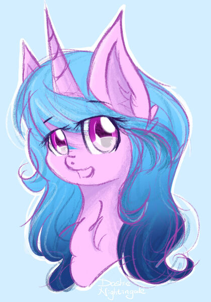 Size: 1280x1832 | Tagged: safe, artist:dashienightingale, derpibooru import, izzy moonbow, pony, unicorn, bust, female, g5, image, jpeg, portrait, simple background, solo