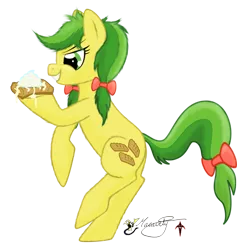 Size: 474x500 | Tagged: safe, artist:smilodonkahn, derpibooru import, apple fritter, earth pony, pony, apple family member, female, food, fritter, image, png, simple background, solo, transparent background, whipped cream